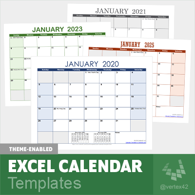 Excel Calendar Templates - Theme-Enabled