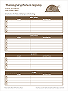 Thanksgiving Potluck Sign Up Sheet