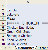 Meal List Worksheet