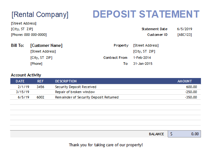 Security Deposit Statement