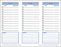 To Do List Notes and Goal Dates - 3 Columns