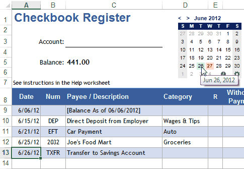 Use Case: Enter Dates in a Check Register