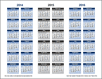 3 Year Calendar - Landscape Orientation