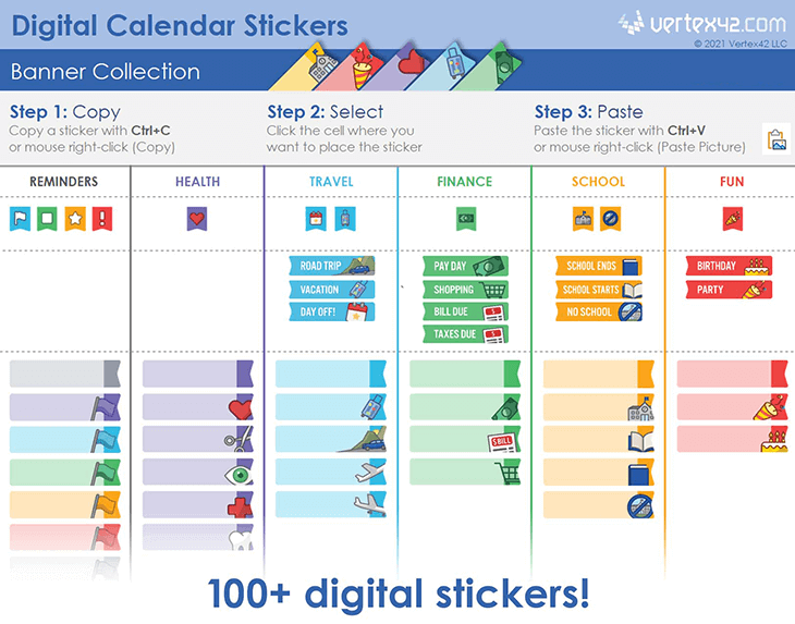 Digital Calendar Stickers for Excel