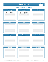 Printable Birthday Calendar