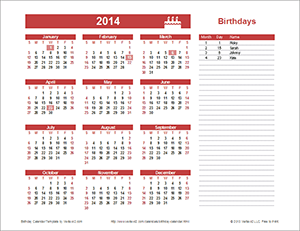 Birthday Calendar Template