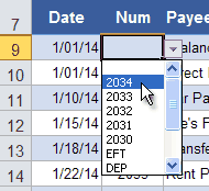 Easily select the current date in the check register