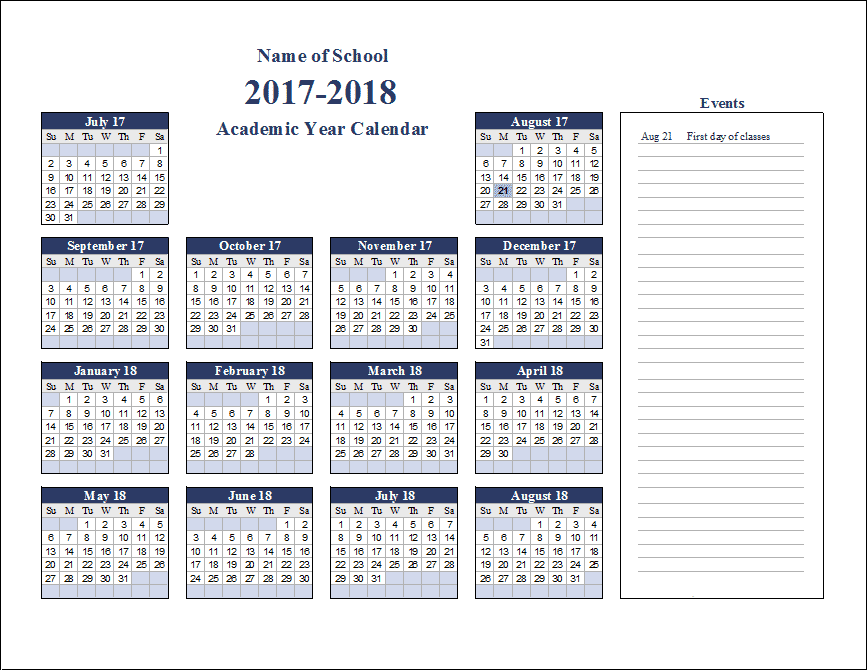 Academic Year Calendar