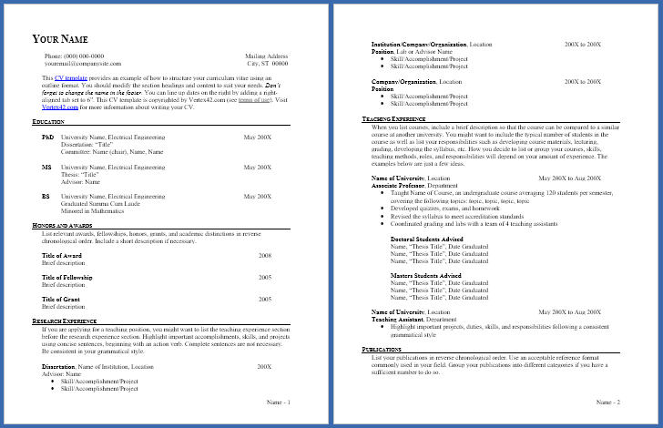 CV Template - Outline Format