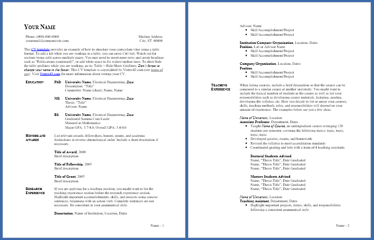 CV Template - Table Format