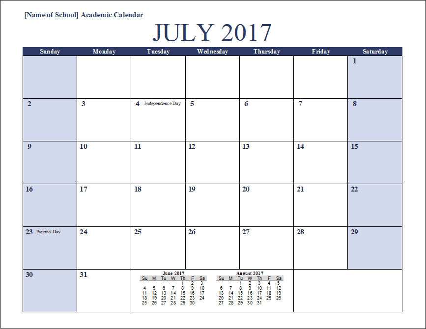 Academic Calendar Template