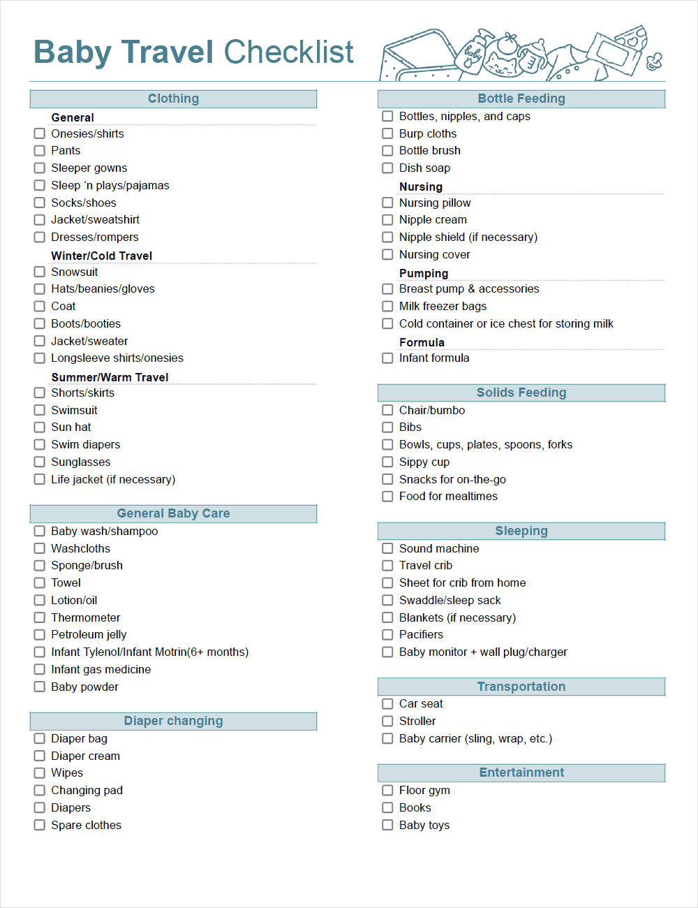 Baby Travel Checklist Template