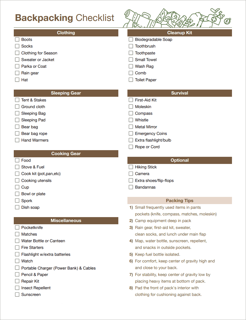 Backpacking Checklist Template