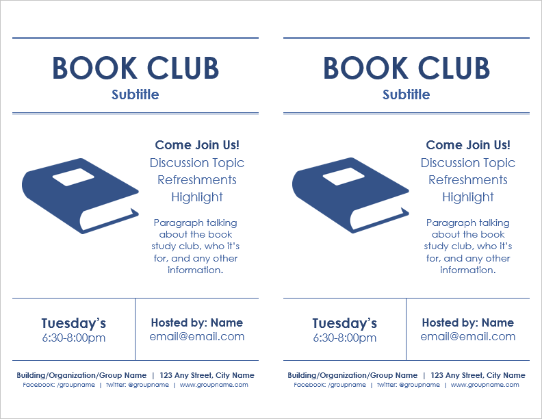 Book Club Flyer Template - 2 Per Page