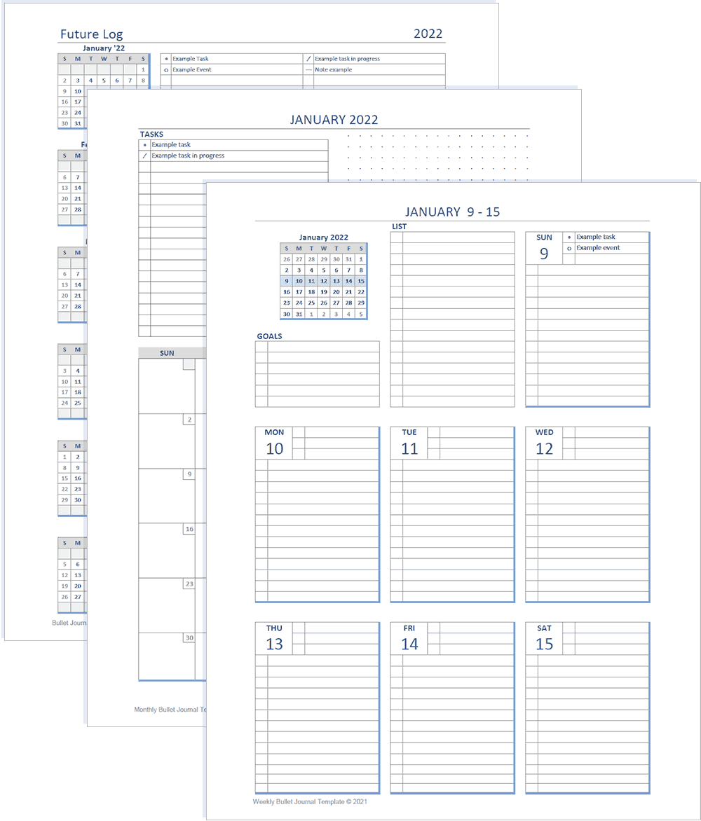 Bullet Journal Templates with Automated Dates