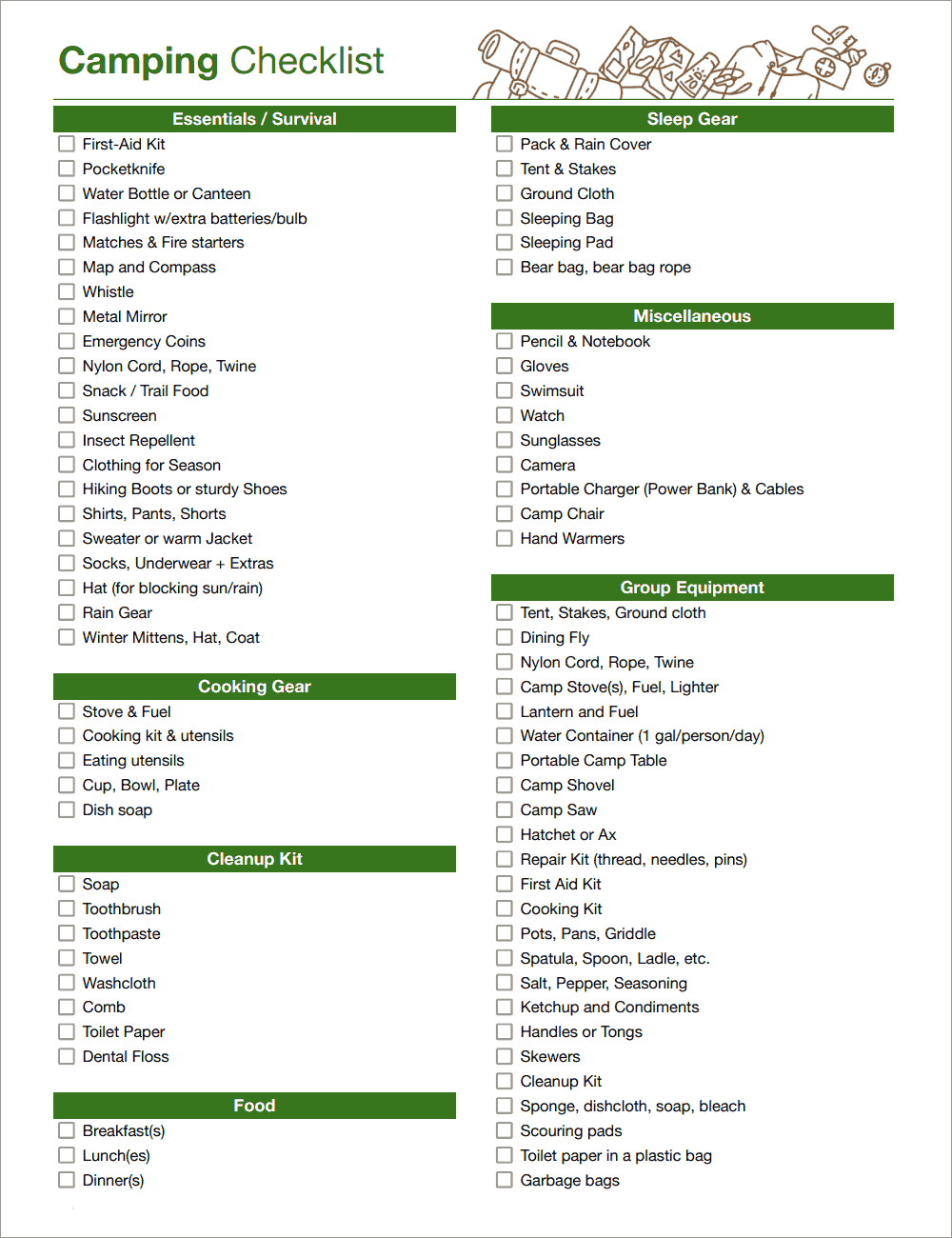 Camping Checklist Template