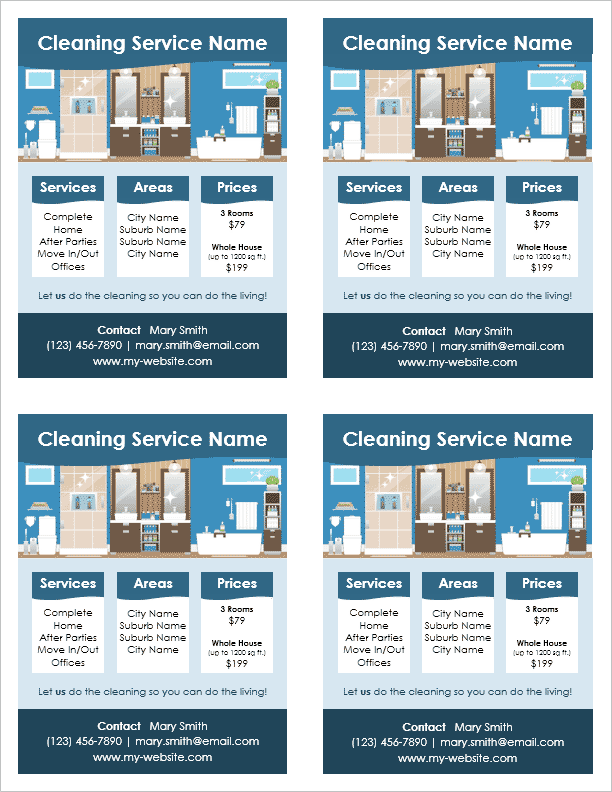 Cleaning Service Flyer Template - 4 Per Page