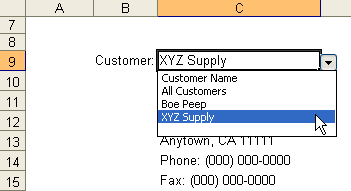 Customer List Drop-Down Box - Screenshot