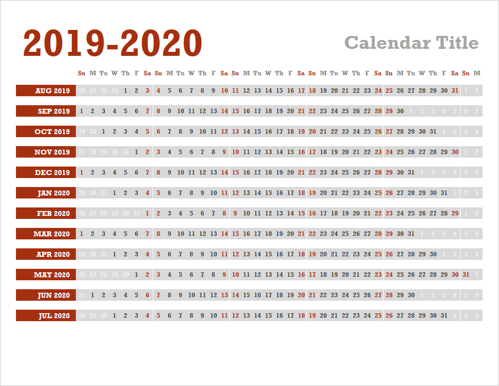 Horizontal Yearly Calendar (Bold)