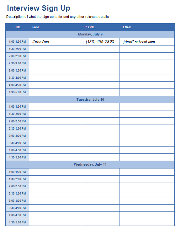 Interview Schedule Sign Up