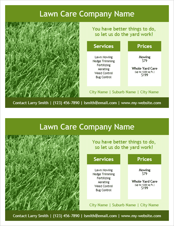 Lawn Care Flyer Template - 2 Per Page