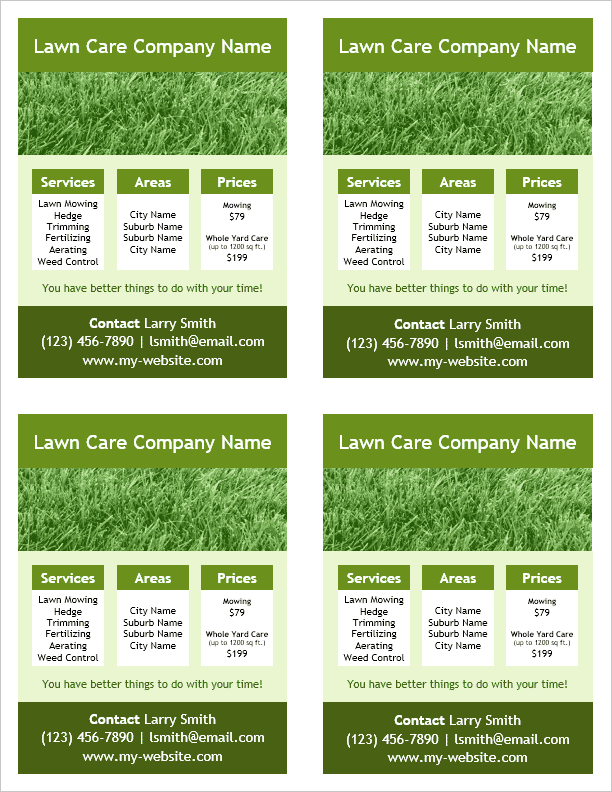 Lawn Care Flyer Template - 4 Per Page