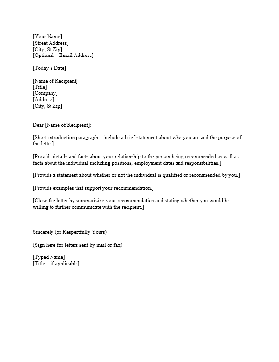 Letter of Reference Template