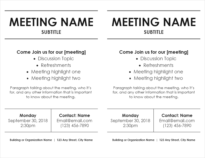 Meeting Flyer Template - 2 Per Page