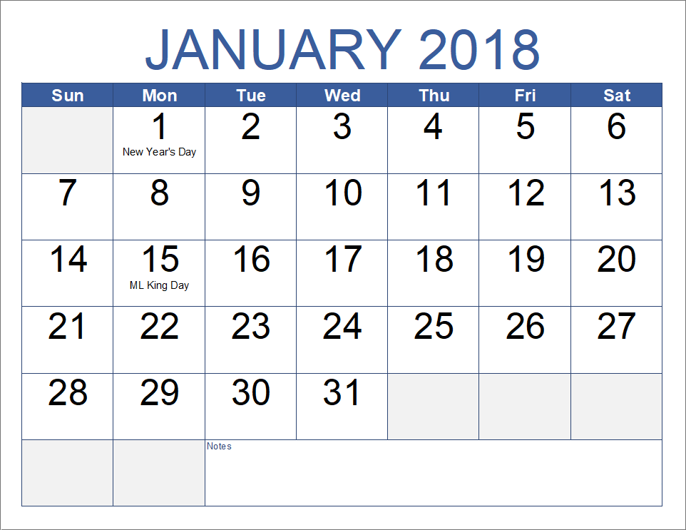 Monthly Calendar with Large Print