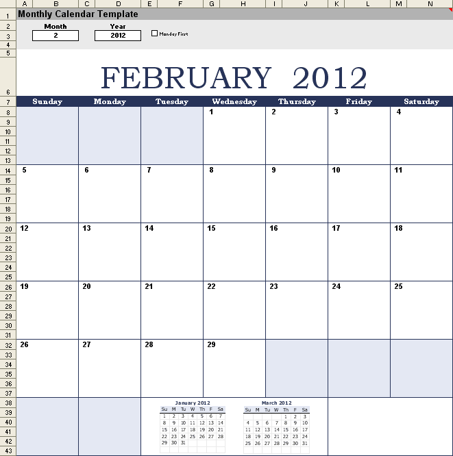 Monthly Calendar Template