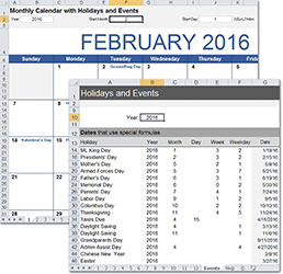 Monthly Calendar with Holidays