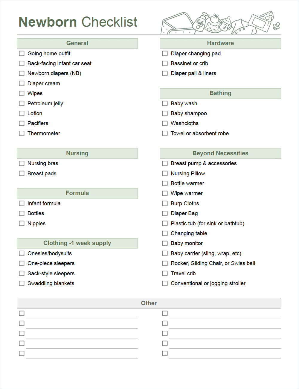 Newborn Checklist Template