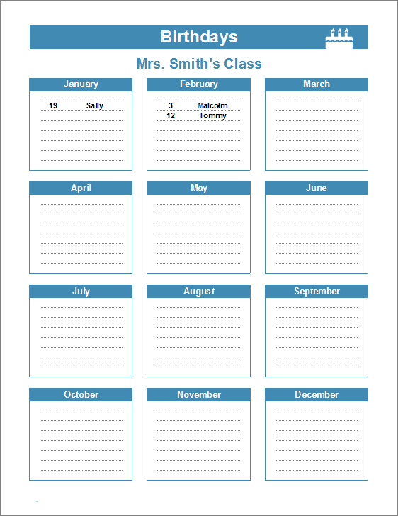 Printable Birthday Reminder Calendar