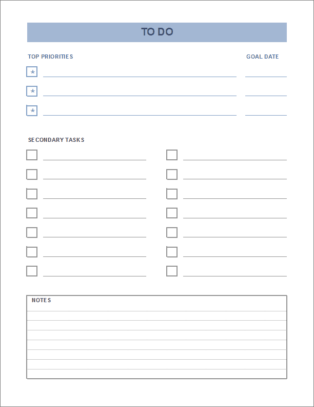 Prioritized To Do List Template