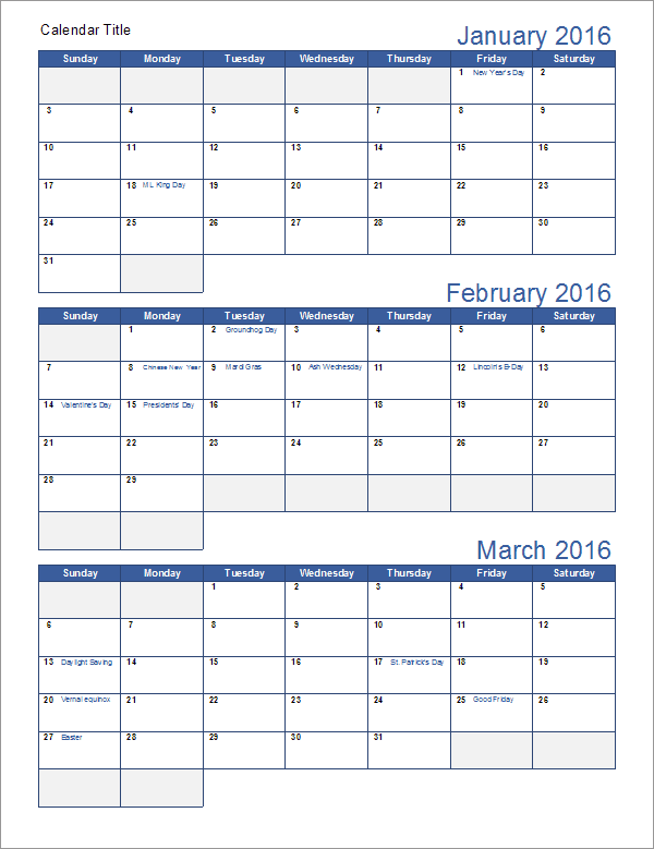 Quarterly Calendar