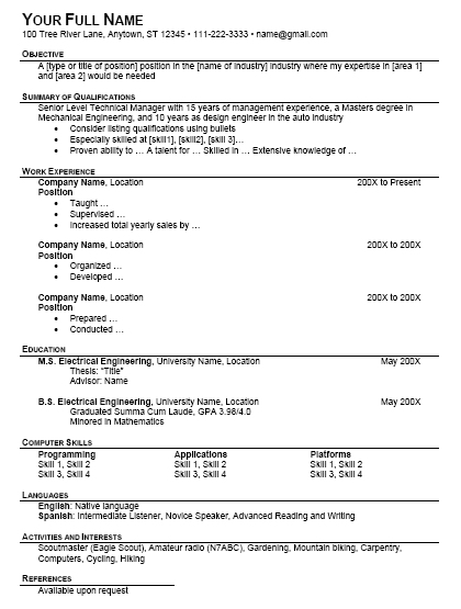 Resume Template (Outline Format)