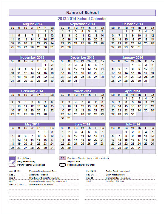 School Year Calendar