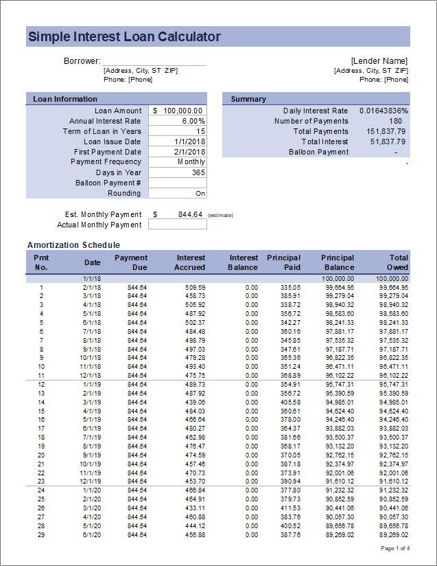 Simple Interest Loan Calculator