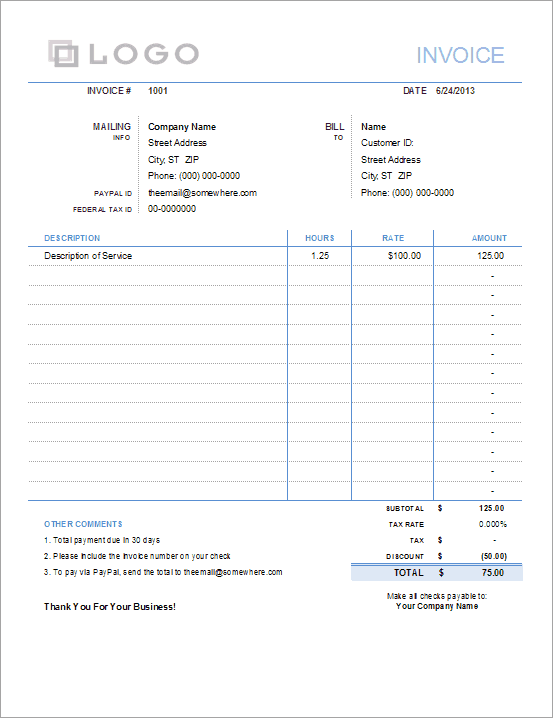 Invoice with Hours and Rate