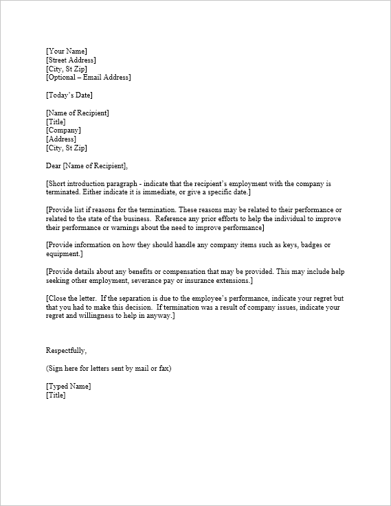 Employment Termination Letter Template