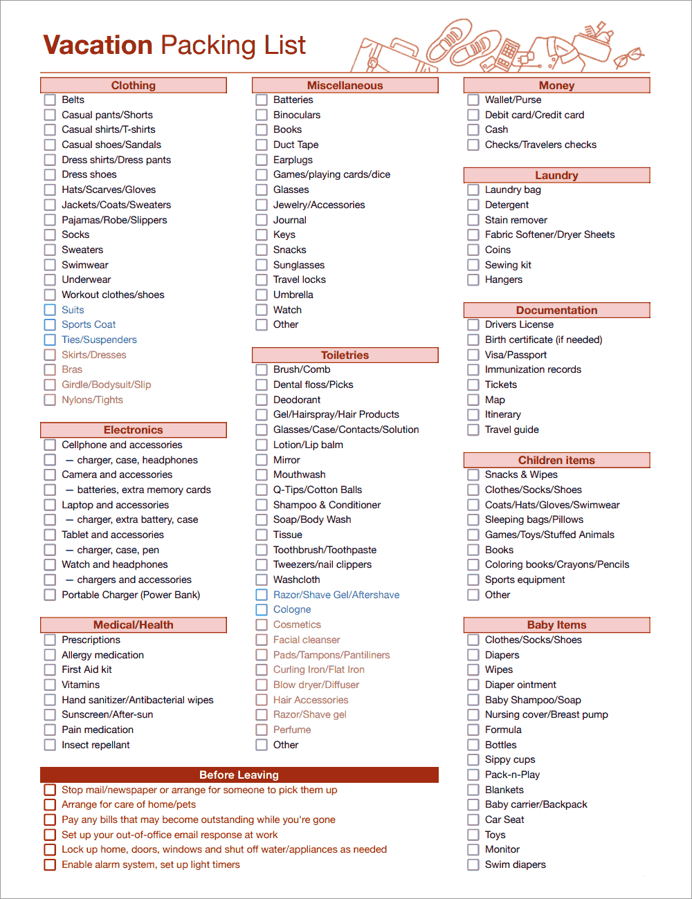 Vacation Packing List Template