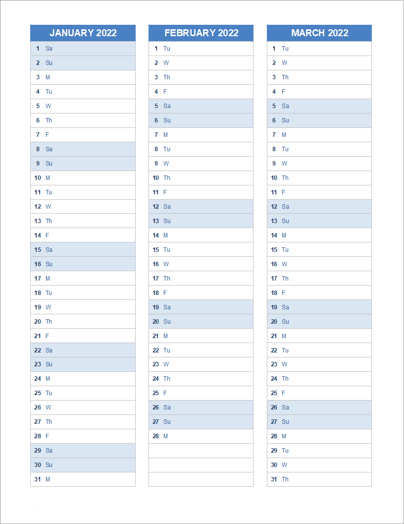 Vertical Month Planner Template