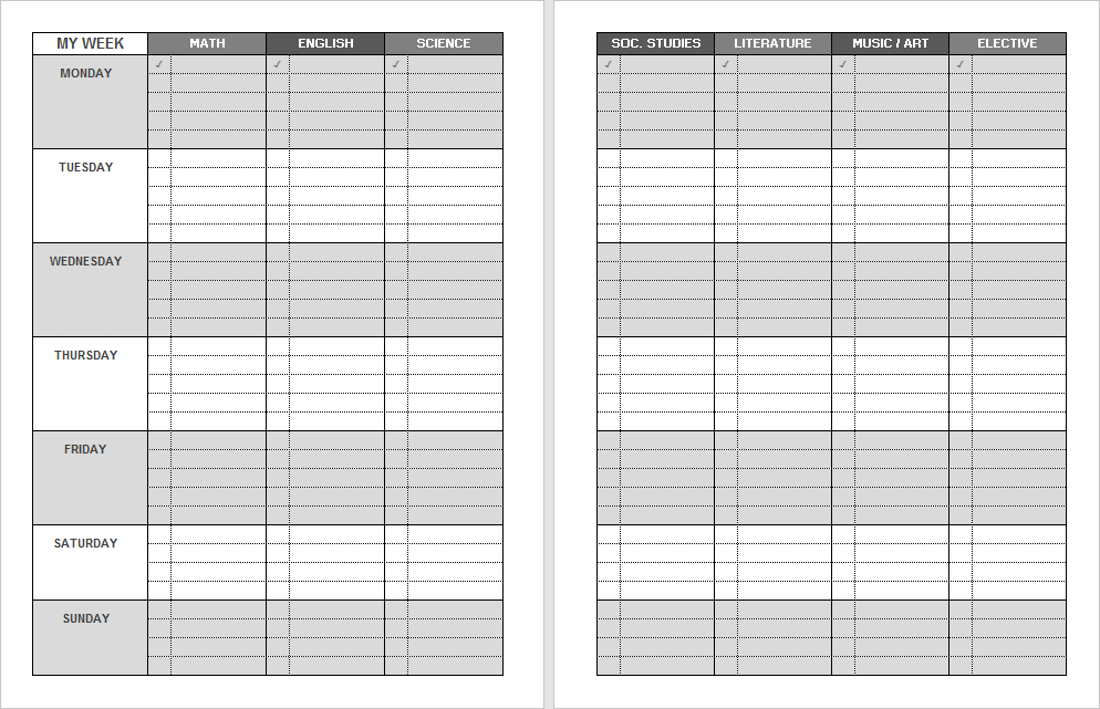 Weekly Student Planner - Basic